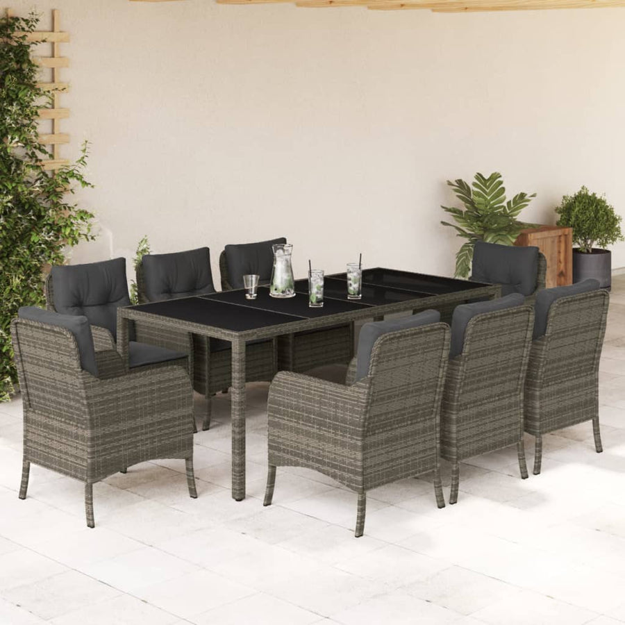 Tuinset met kussens poly rattan 9 190 cm tafellengte Grijs