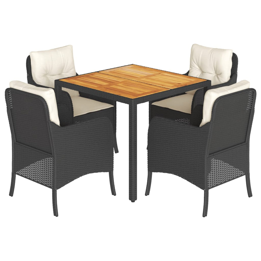 Tuinset met kussens poly rattan 5 90 cm tafellengte Zwart en crème