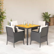 Tuinset poly rattan 5-delig zwart met kussens