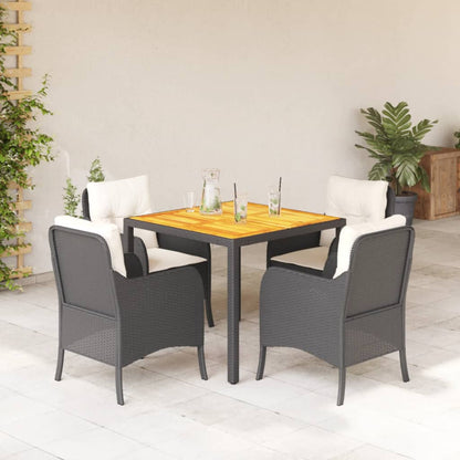 Tuinset met kussens poly rattan 5 90 cm tafellengte Zwart en crème