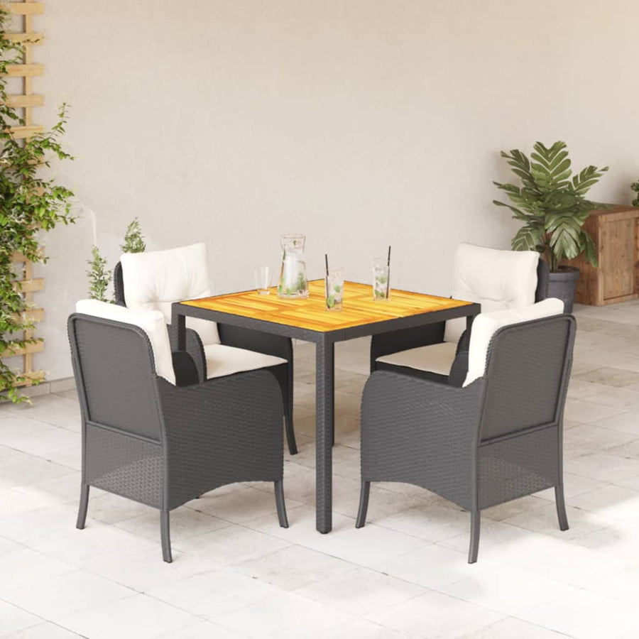 Tuinset met kussens poly rattan 5 90 cm tafellengte Zwart en crème