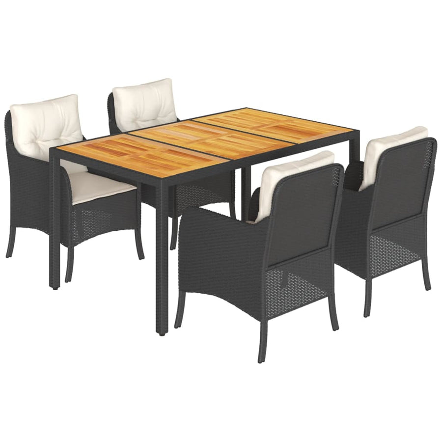 Tuinset met kussens poly rattan 5 150 cm tafellengte Zwart en crème
