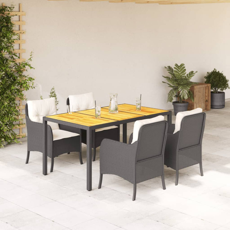 Tuinset met kussens poly rattan 5 150 cm tafellengte Zwart en crème