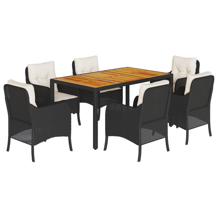 Tuinset met kussens poly rattan 7 150 cm tafellengte Zwart en crème