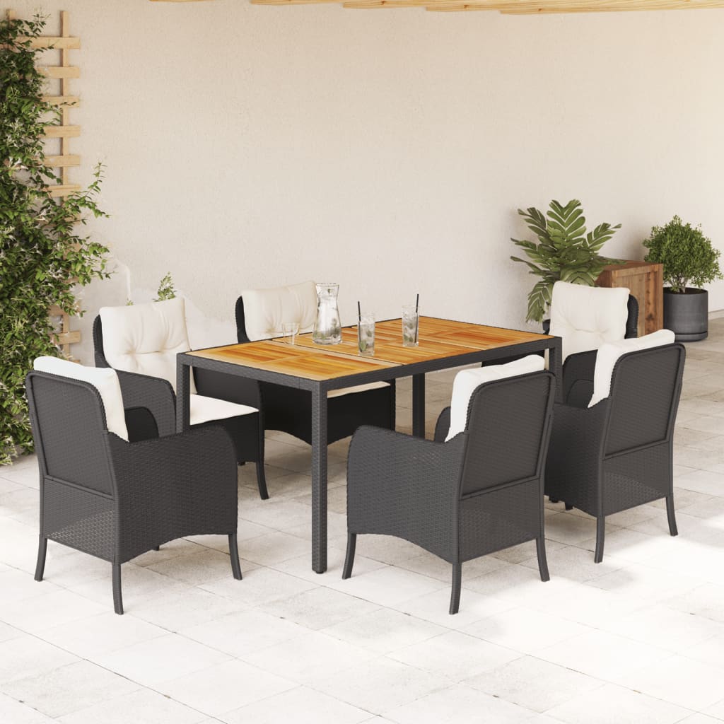 Tuinset met kussens poly rattan 7 150 cm tafellengte Zwart en crème