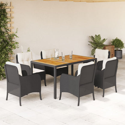 Tuinset met kussens poly rattan 7 150 cm tafellengte Zwart en crème
