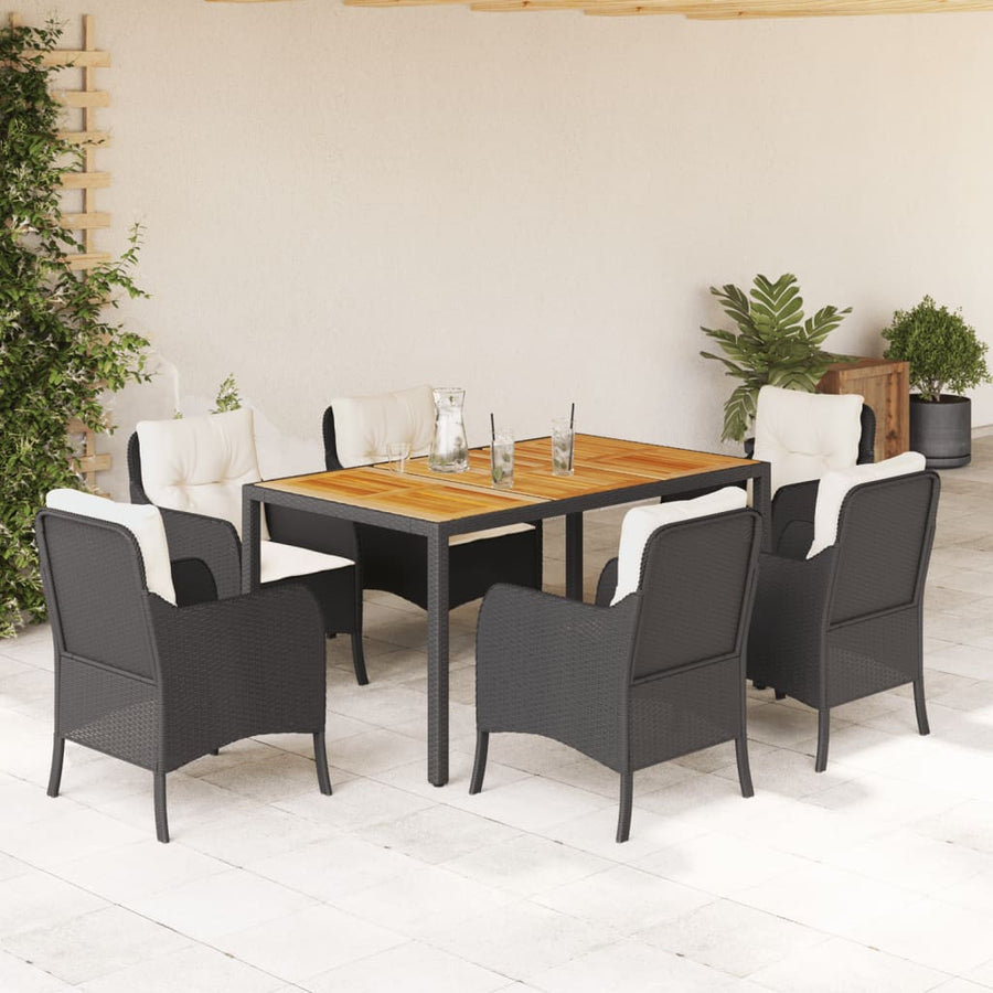 Tuinset met kussens poly rattan 7 150 cm tafellengte Zwart en crème