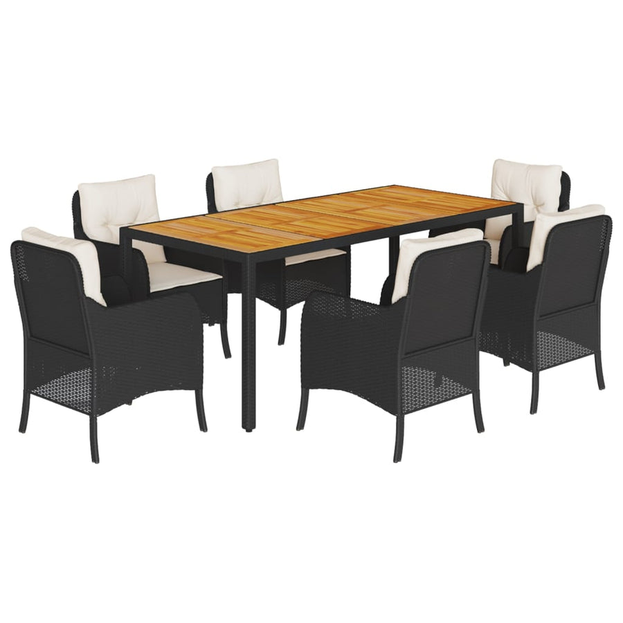 7-Delige Tuinset Met Kussens Poly Rattan 6 190 cm tafellengte Zwart en crème