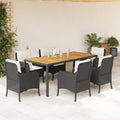 7-delige Tuinset met kussens poly rattan zwart