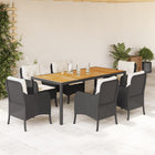 Tuinset 7-delig poly rattan zwart met kussens