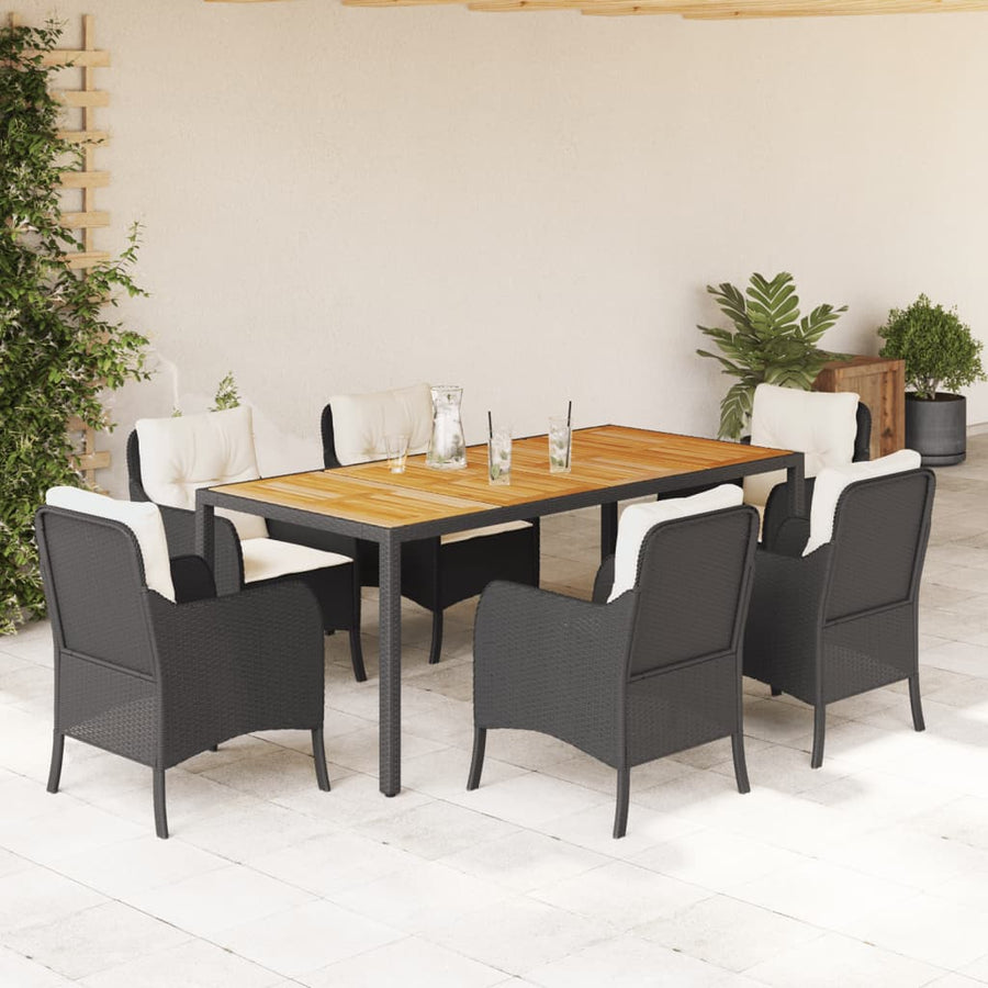 7-Delige Tuinset Met Kussens Poly Rattan 6 190 cm tafellengte Zwart en crème