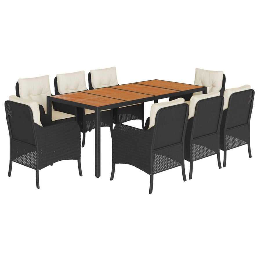 9-Delige Tuinset Poly Rattan 8 190 cm tafellengte Zwart en crème