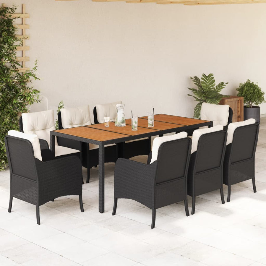 9-Delige Tuinset Poly Rattan 8 190 cm tafellengte Zwart en crème