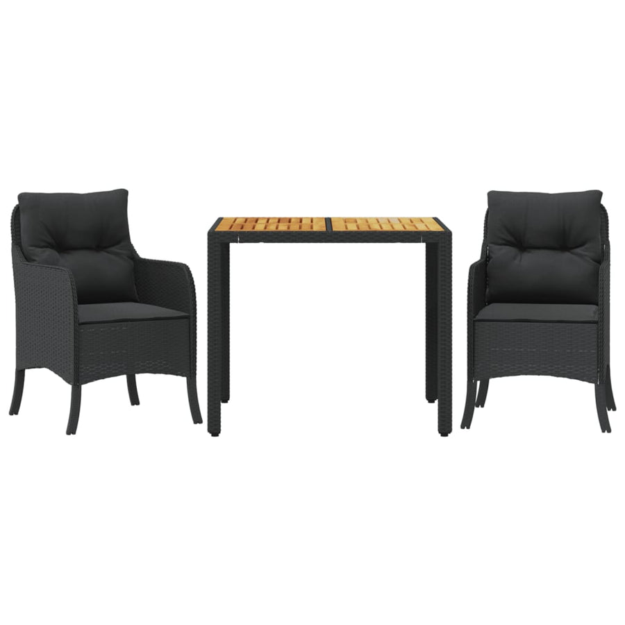 -Delige Tuinset Met Kussens Poly Rattan 3 90 cm tafellengte Zwart