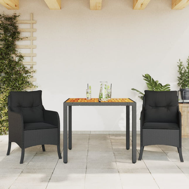 -Delige Tuinset Met Kussens Poly Rattan 3 90 cm tafellengte Zwart