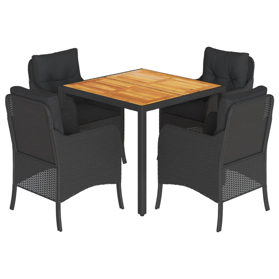 Tuinset met kussens poly rattan 5 90 cm tafellengte Zwart