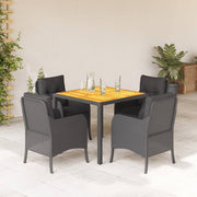 Tuinset 5-delig poly rattan zwart acaciahout