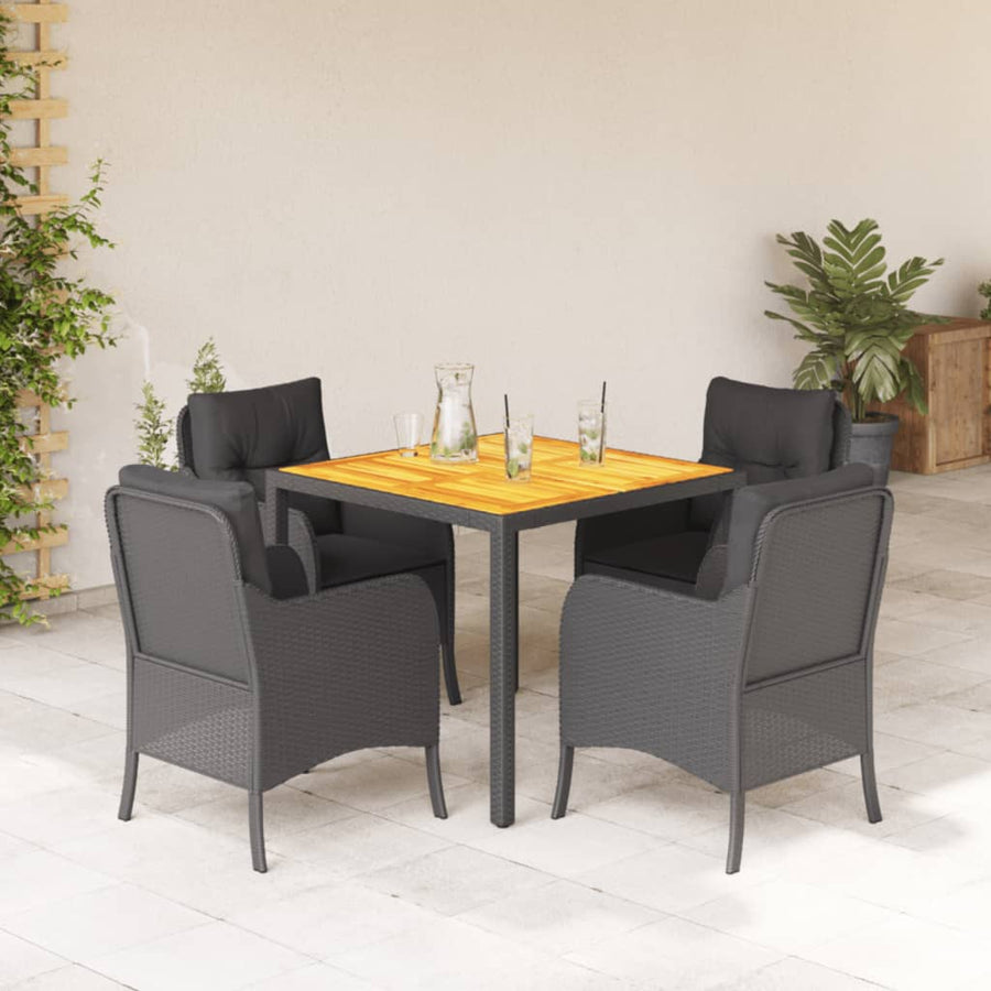 Tuinset met kussens poly rattan 5 90 cm tafellengte Zwart