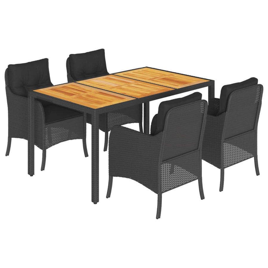 Tuinset met kussens poly rattan 5 150 cm tafellengte Zwart