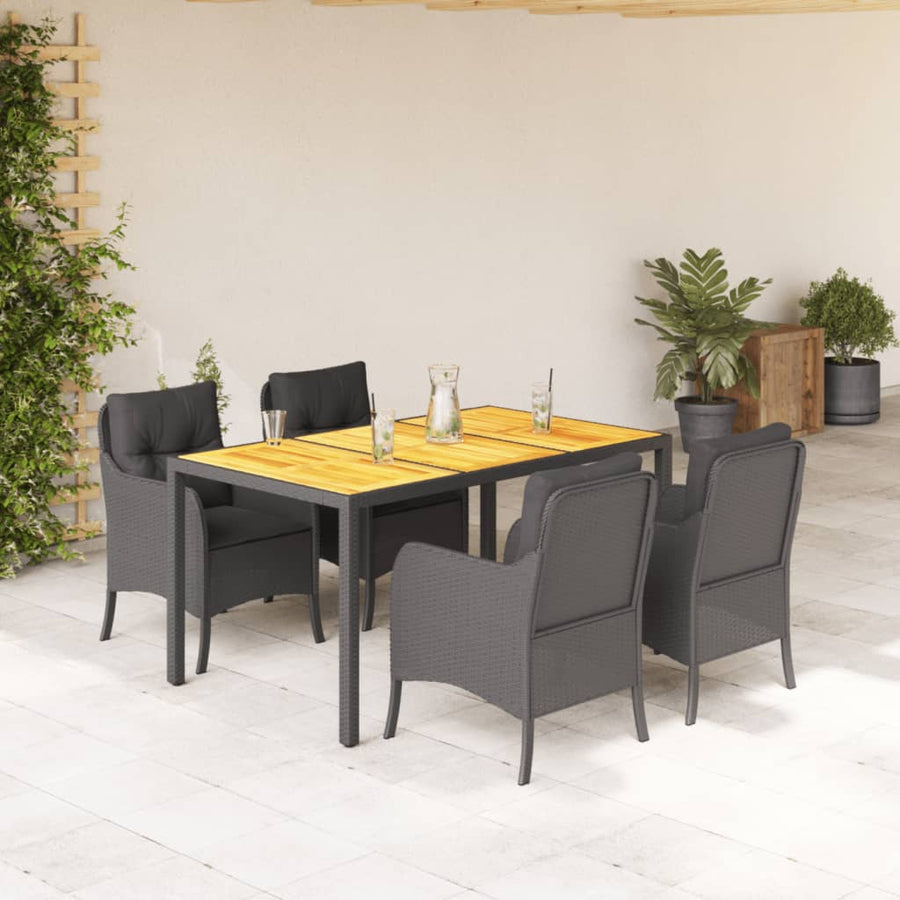 Tuinset met kussens poly rattan 5 150 cm tafellengte Zwart
