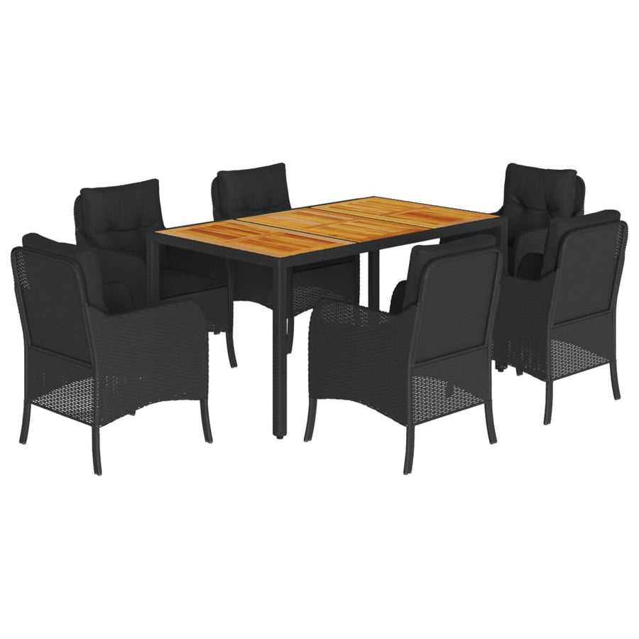 Tuinset met kussens poly rattan 7 150 cm tafellengte Zwart