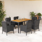 Tuinset 7-delig poly rattan zwart acaciahout