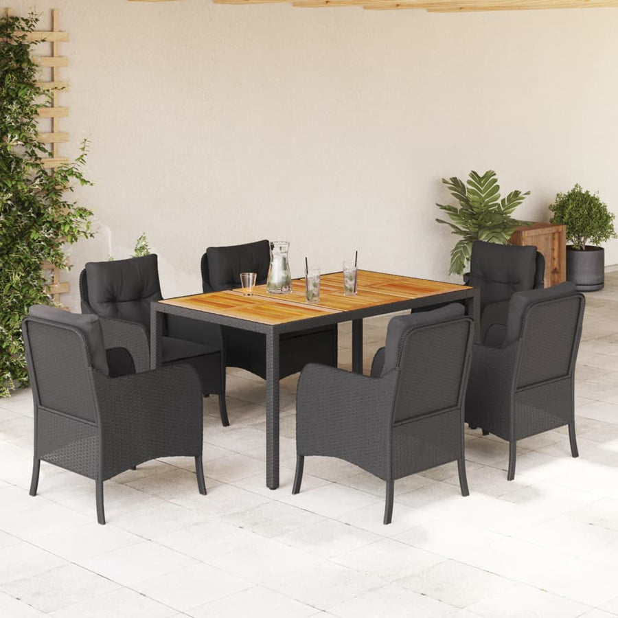 Tuinset met kussens poly rattan 7 150 cm tafellengte Zwart