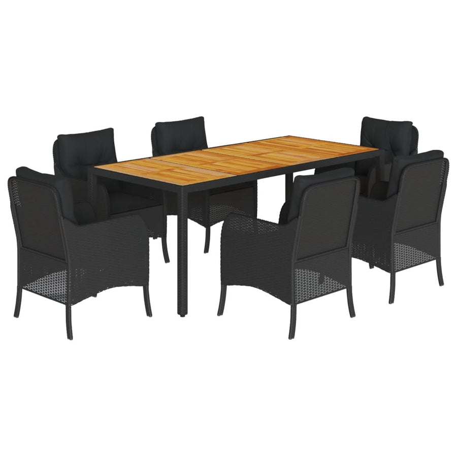 7-Delige Tuinset Met Kussens Poly Rattan 6 190 cm tafellengte Zwart