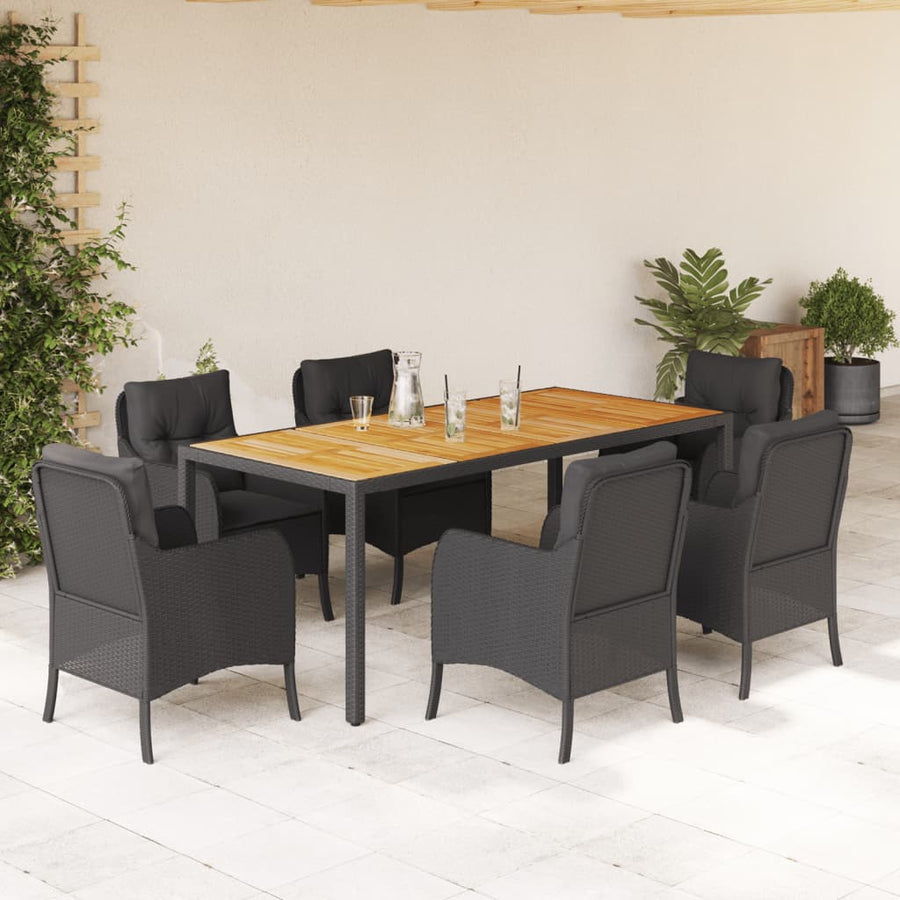 7-Delige Tuinset Met Kussens Poly Rattan 6 190 cm tafellengte Zwart