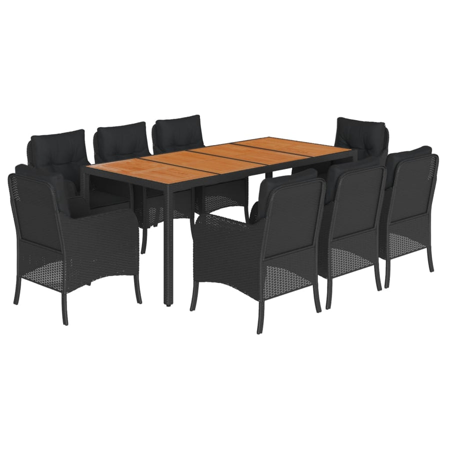 9-Delige Tuinset Poly Rattan 8 190 cm tafellengte Zwart