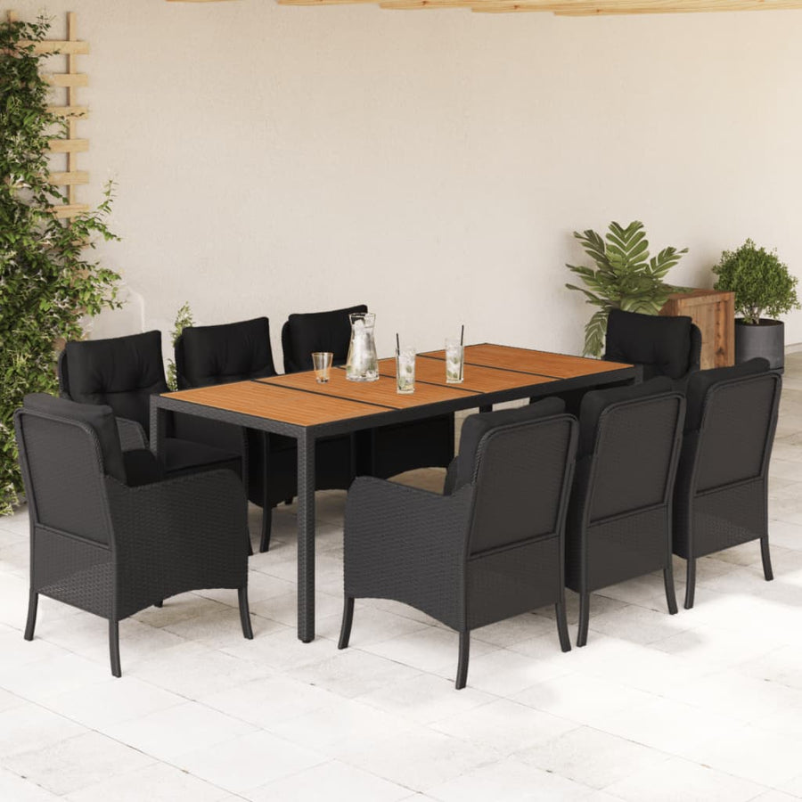 9-Delige Tuinset Poly Rattan 8 190 cm tafellengte Zwart