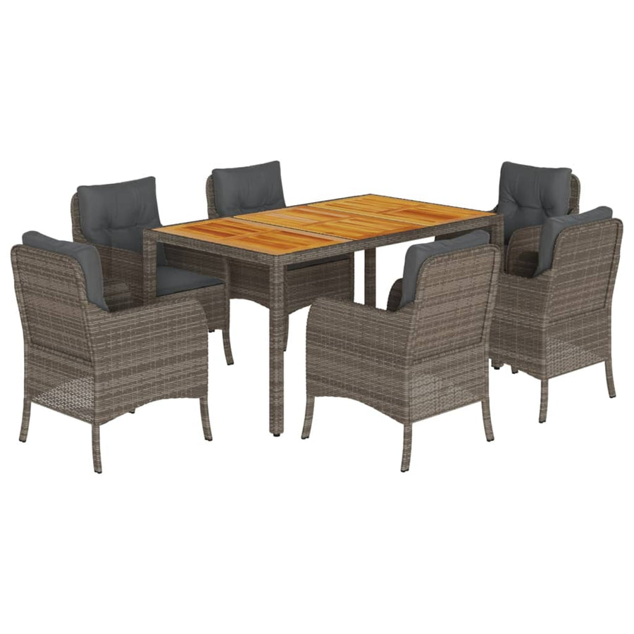 Tuinset met kussens poly rattan 7 150 cm tafellengte Grijs