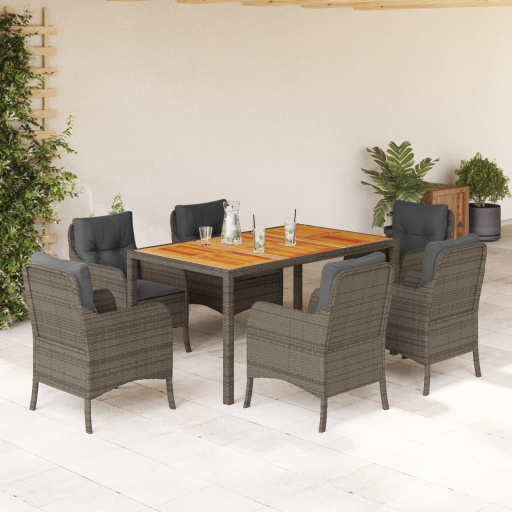 Tuinset met kussens poly rattan 7 150 cm tafellengte Grijs