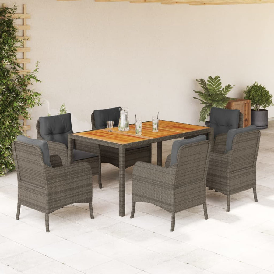 Tuinset met kussens poly rattan 7 150 cm tafellengte Grijs
