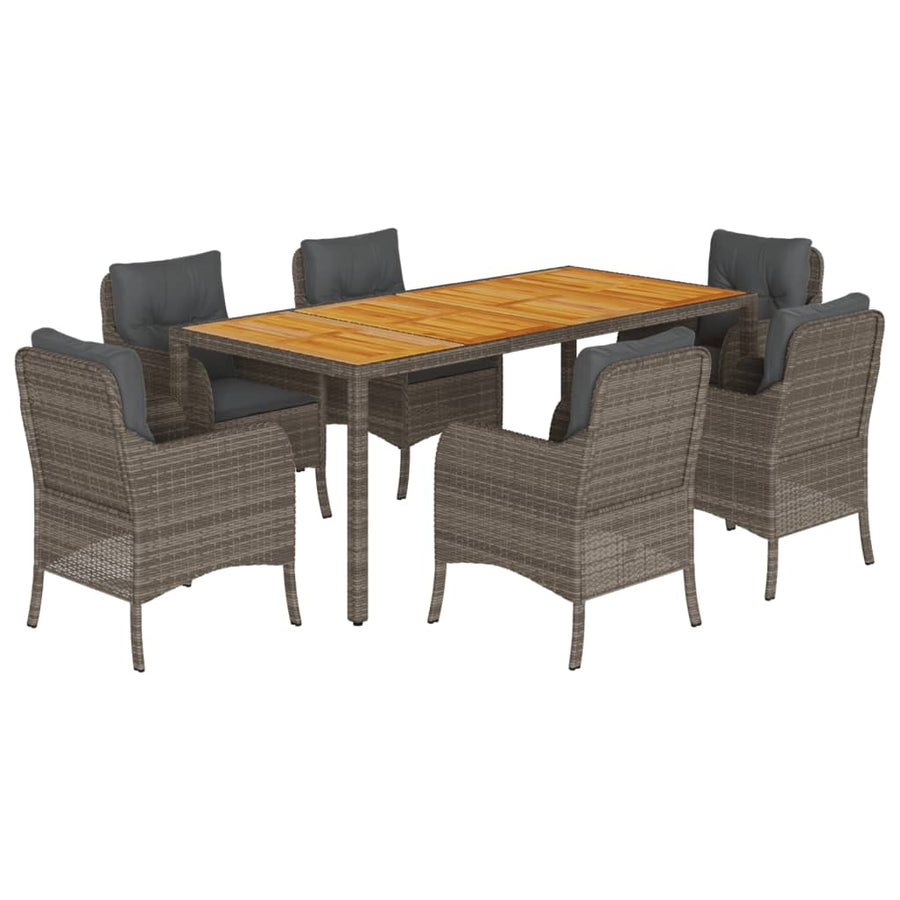 Tuinset met kussens poly rattan 7 190 cm tafellengte Grijs