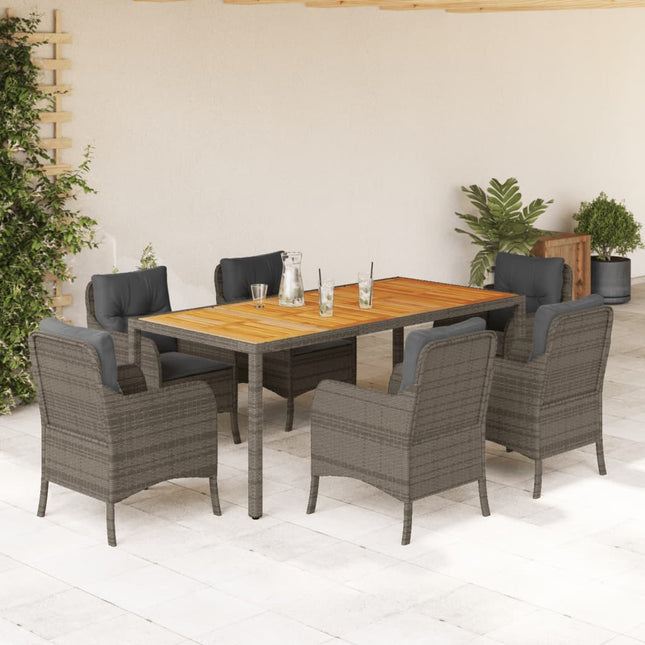 Tuinset met kussens poly rattan 7 190 cm tafellengte Grijs