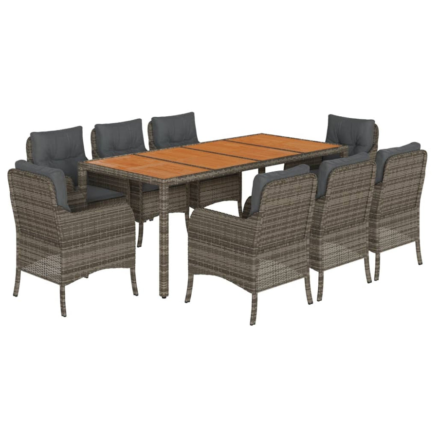 Tuinset met kussens poly rattan 9 190 cm tafellengte Grijs