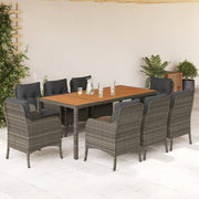 Tuinset poly rattan grijs 9-delig met kussens