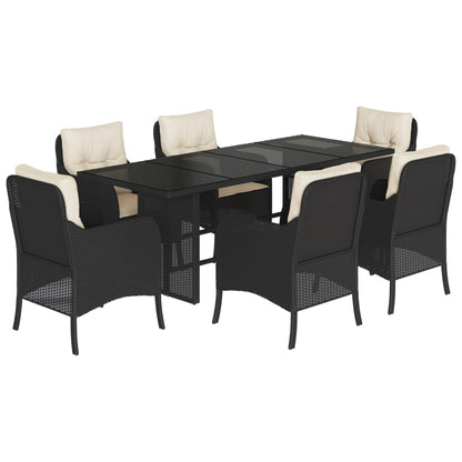 Tuinset met kussens poly rattan 7 Zwart en crème Glas