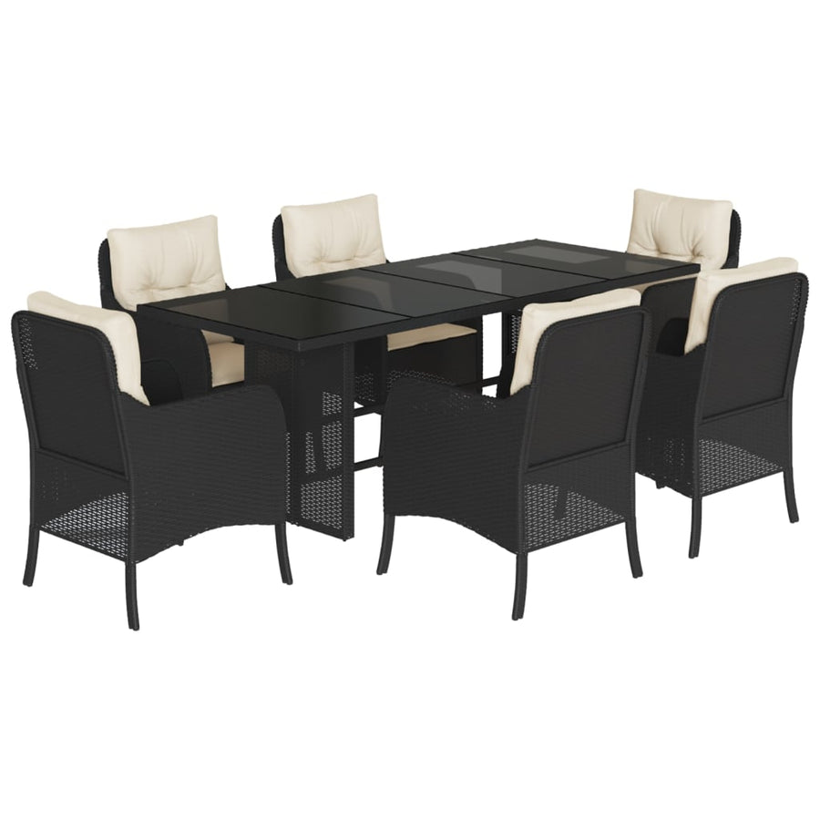 Tuinset met kussens poly rattan 7 Zwart en crème Glas