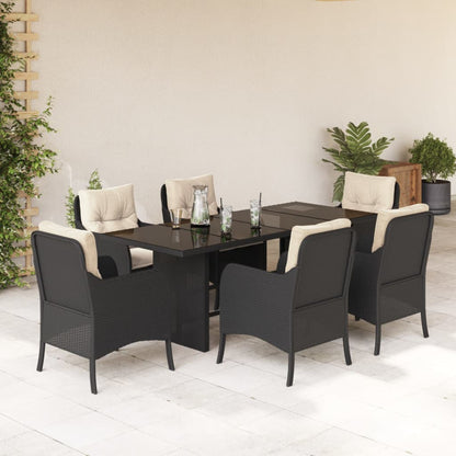 Tuinset met kussens poly rattan 7 Zwart en crème Glas