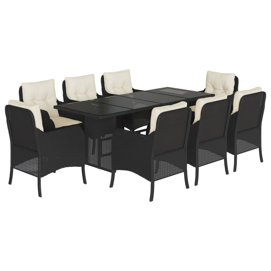 -Delige Tuinset Poly Rattan Zwart en crème Glas 9
