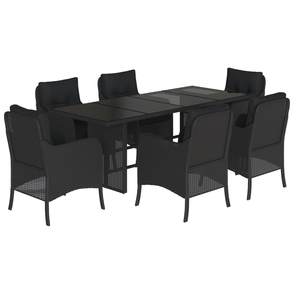 Tuinset met kussens poly rattan 7 Zwart Glas