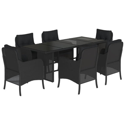 Tuinset met kussens poly rattan 7 Zwart Glas