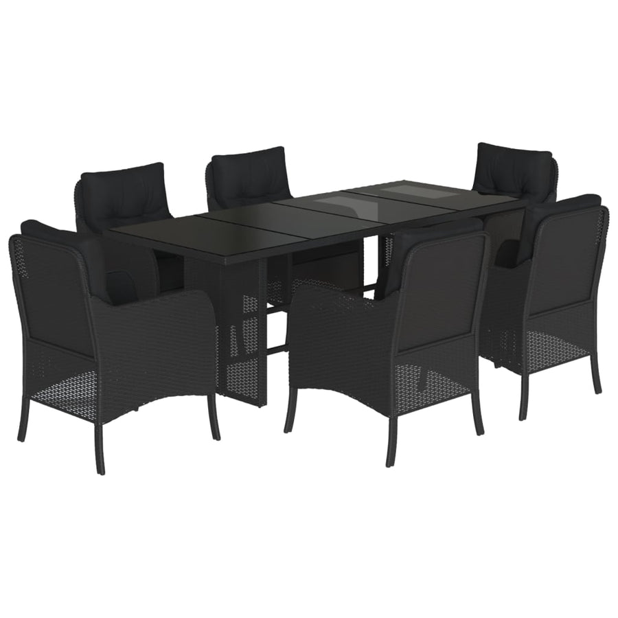 Tuinset met kussens poly rattan 7 Zwart Glas