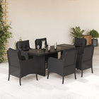 Tuinset met kussens poly rattan 7 Zwart Glas