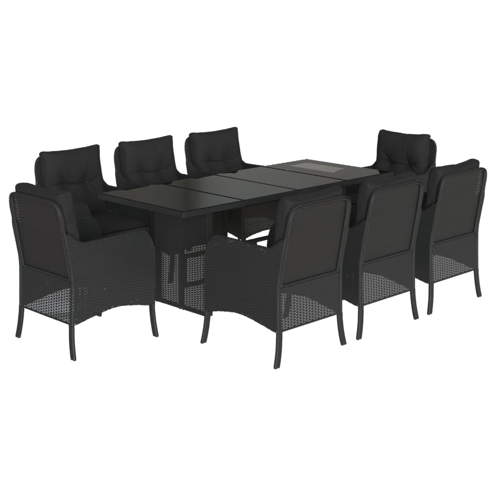 Tuinset poly rattan 9 Zwart Glas