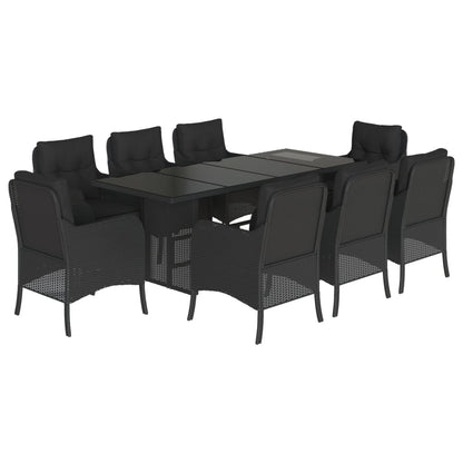 Tuinset poly rattan 9 Zwart Glas