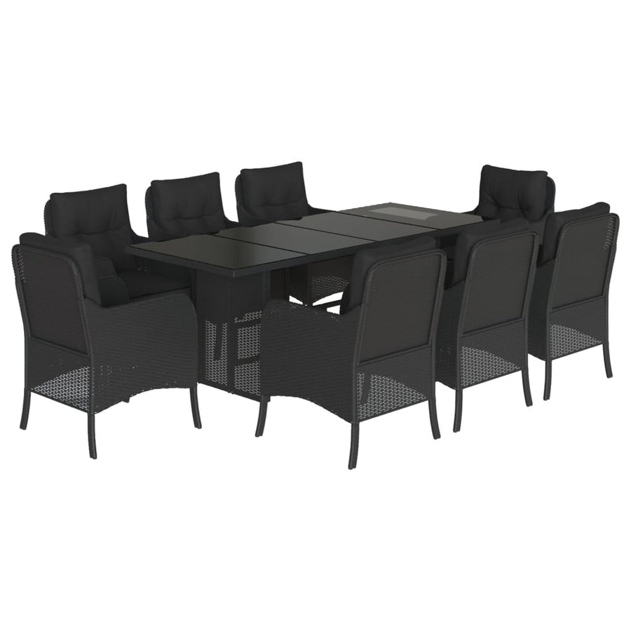 Tuinset poly rattan 9 Zwart Glas