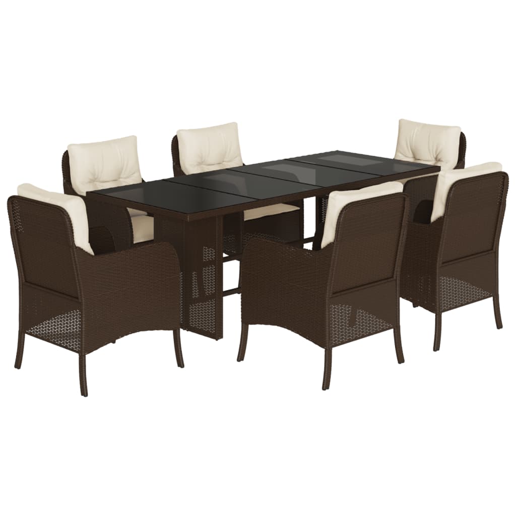 Tuinset met kussens poly rattan 7 Bruin Glas